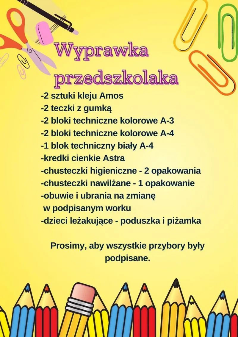 Koszty wyprawki przedszkolnej