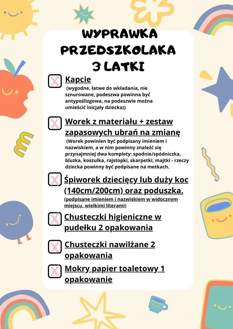 Lista rzeczy do przedszkola