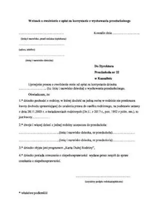 Zwolnienia z opłat przedszkolnych